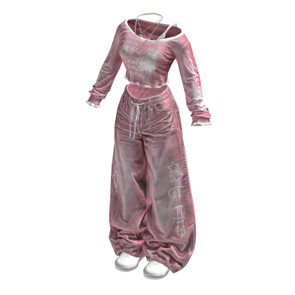 Pink Preppy Top w/ Jeans Girl Outfit / 02
