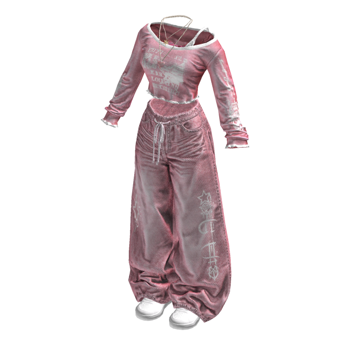 Pink Preppy Top w/ Jeans Girl Outfit / 02