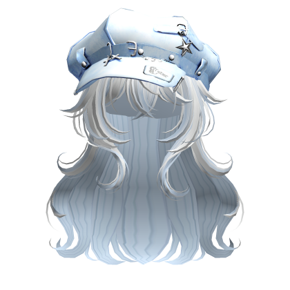 White & Blue Cute Anime Girl Hair w/ Y2K Punk Cap