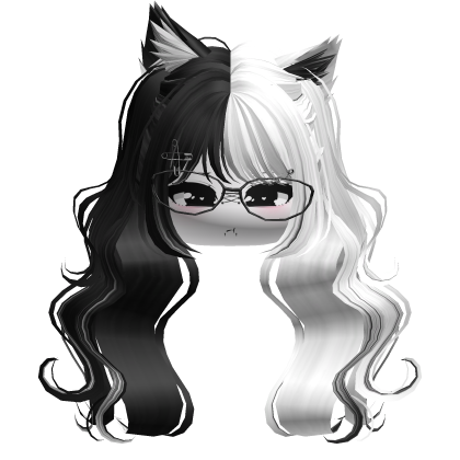 Wavy Moe Pigtails w/ Cat Ears (Black&White)