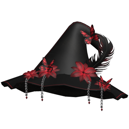 Halloween Magical Witch Hat w Flowers Black Red Roblox item
