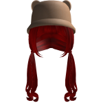soft wavy pigtails red hair w/ bear hat