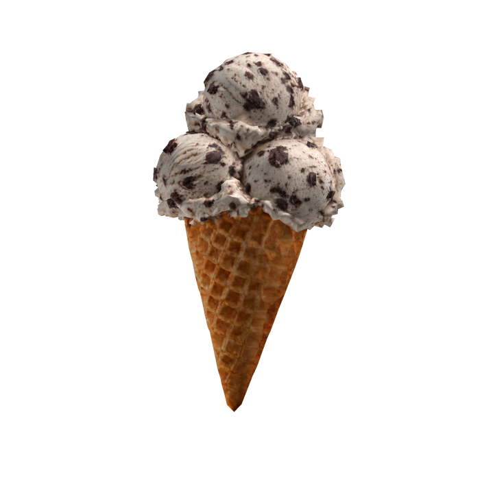 Cookies-and-cream triple scoop cone