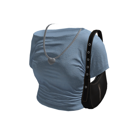 Blue Top With Leather Bag