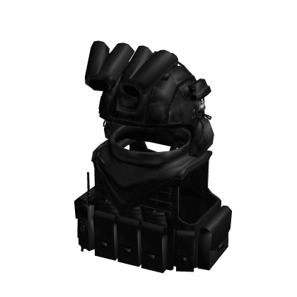 Black Military Helmet w Scarf and Tactical Vest thumbnail