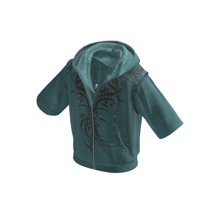 Y2K Tribal Short Sleeve Zip Up Hoodie (Teal) | Roblox Item - Rolimon's