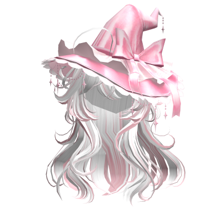 Anime Girl Hair w/Witch Hat (White&Pink) Roblox item