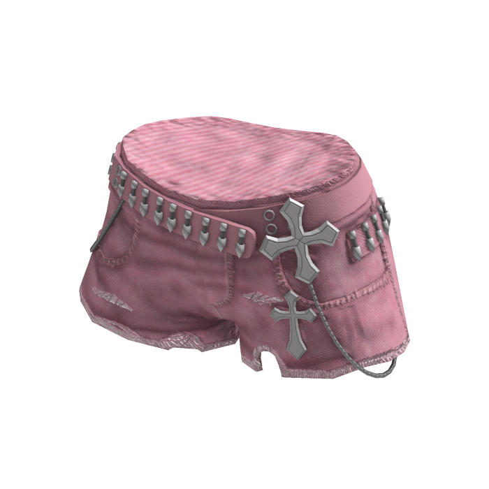 Grunge Studded Jean Shorts w/ Chain (Pink)