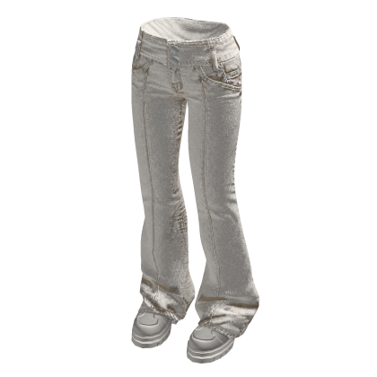 Double Button Flare Jeans w/ Sneakers (White)