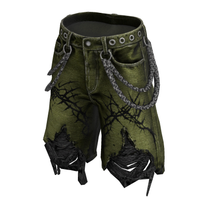 Green Y2K Distressed Shorts w/ Chains