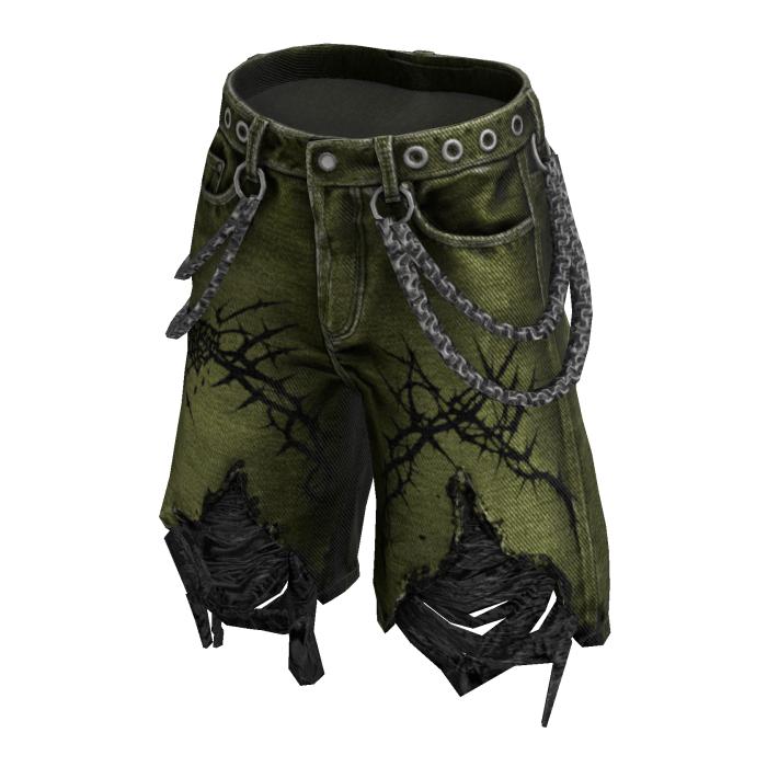 Green Y2K Distressed Shorts w/ Chains