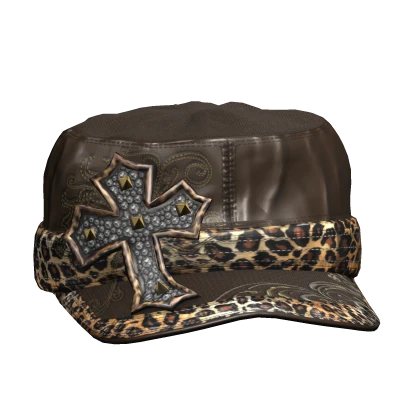 Y2K Leopard Cheetah Cross Cap Brown Mcbling 2000s | Roblox Item