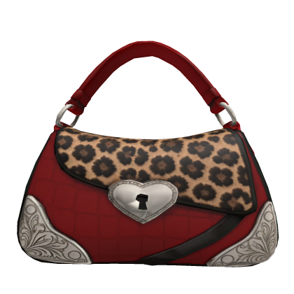 Red leopard silver heart shoulder bag