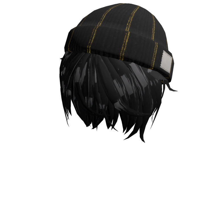 Aesthetic Jet Black Messy Anime Hair w/ Beanie