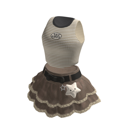 🍀Cute Tee w Ruffle Skirt Outfit (Brown) thumbnail