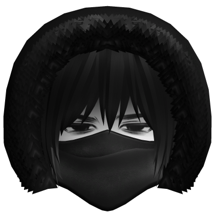 black messy hair chill emo boy w/ mask + fur hood Roblox item