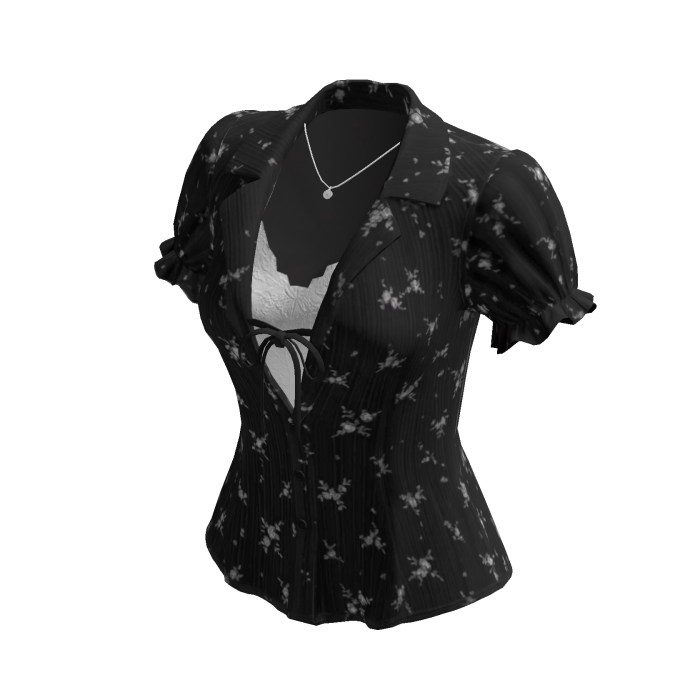 Star Print Puff Sleeve Blouse (Black)