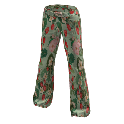 Y2K Indie Green Floral Flared Retro Pants 