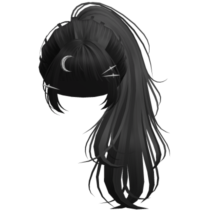 Black Flowy Lush Ponytail w/ Moon Pins Roblox item