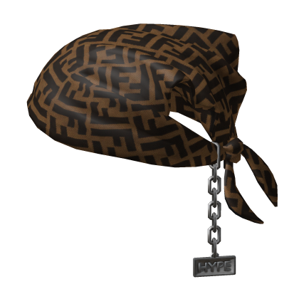 Tied Fendi Designer Brown Bandana Hat with Chain  Roblox item