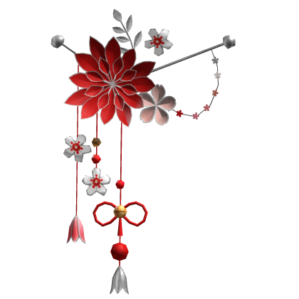 Red & Silver Lotus Japanese Flower Hairclip