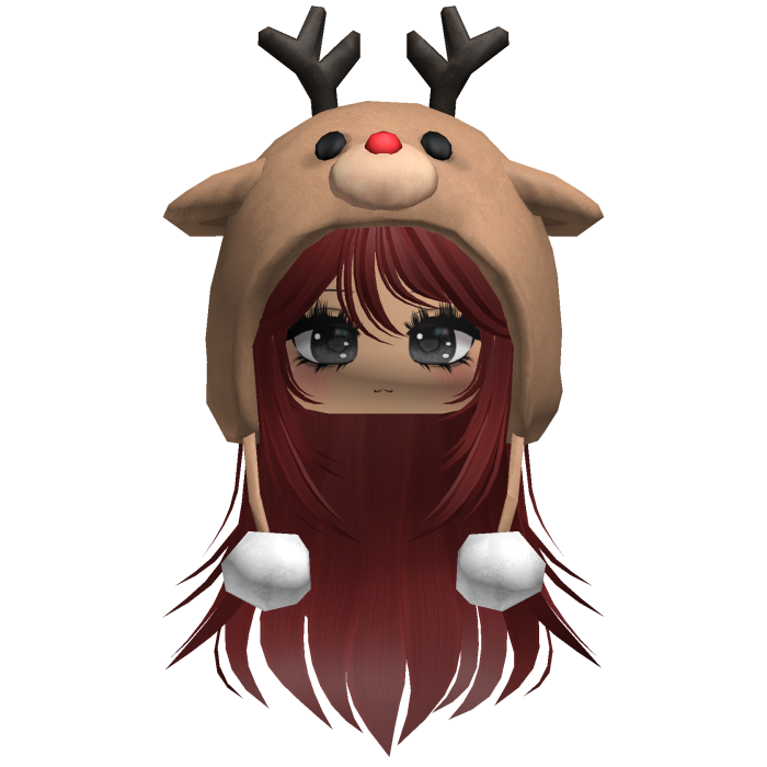 Christmas Reindeer Beanie w Flowy Hair Red
