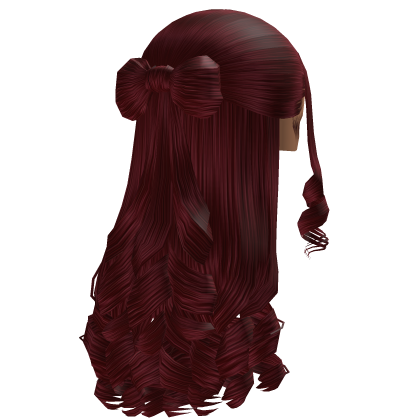 Half Up Curly Ponytail with Bow & Bangs in Red Roblox item