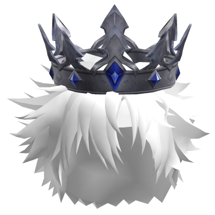 Messy White Hair w/ Silver Blue Gem King Crown 