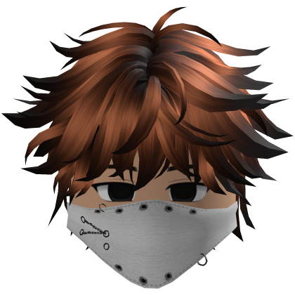 Cute emo boy, green hair, Y2K emo mask orange