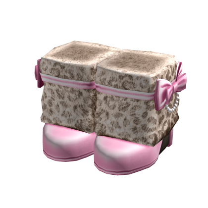 Elegant Leopard Hime Gyaru Bow Fur Heel Boots Pink thumbnail