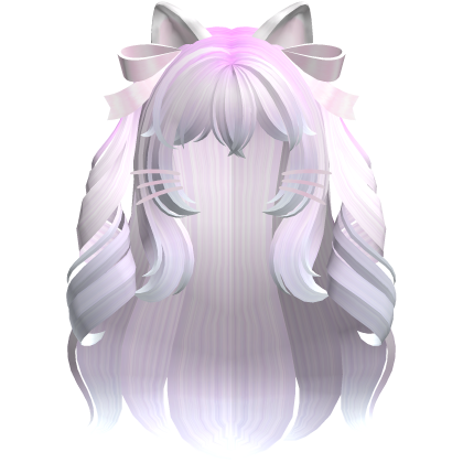 Cute Long Curly Kitty Ear Bow Hair in Purple&Blue Roblox item