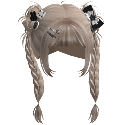 Ash Blonde Long Braids w/ Bows & Clips Roblox item
