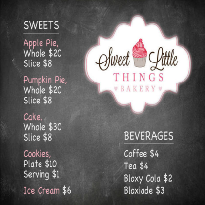 Bakery Sign Menu Roblox decal