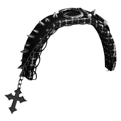 plaid spiked belt headband w/ chain in black Roblox item