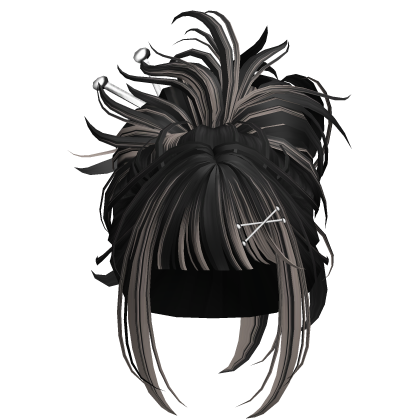 Black & Ash Messy Wavy Emo Bun w/ Metal Pins Roblox item