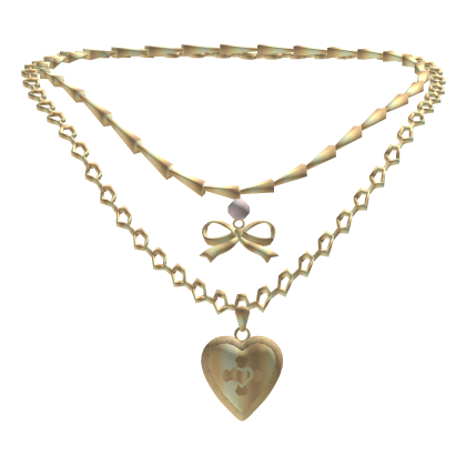 ♡ Bow & Heart Layered Necklace Gold 3.0