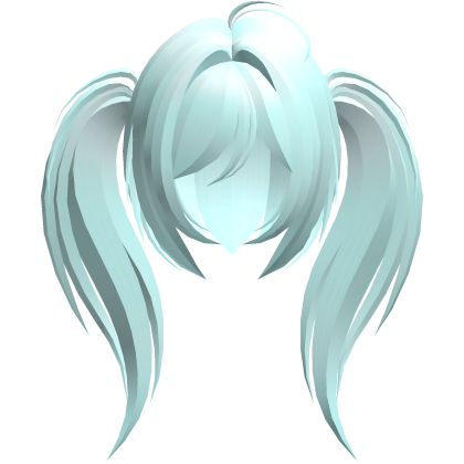 moe emo long fluffy side ponytails teal
