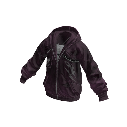 Y2K Distressed Studded Zip-Up Hoodie (Purple) thumbnail