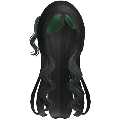 long wavy black and green hair with side ponytail Roblox item