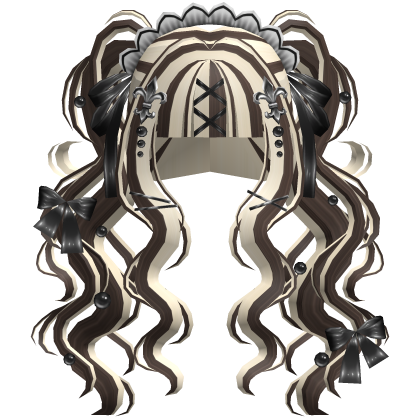 Gothic Doll Curly Pigtails & Ribbons In Neapolitan