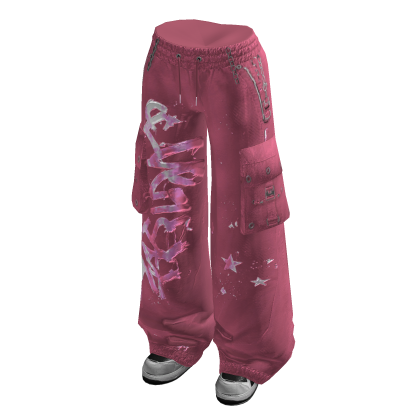 Baggy Pants with Graphic Print (Pink)