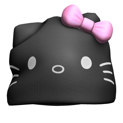 Kawaii kitty india beanie- Black /w light pink bow