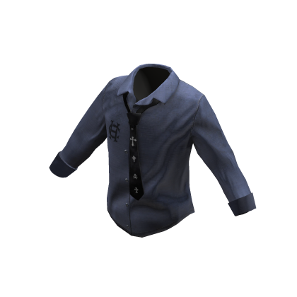 Retro Tie Button Shirt - Slate Blue