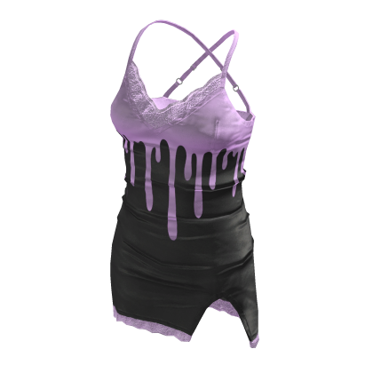 BB Cute Satin Lace Cut Dress Drip Black Purple