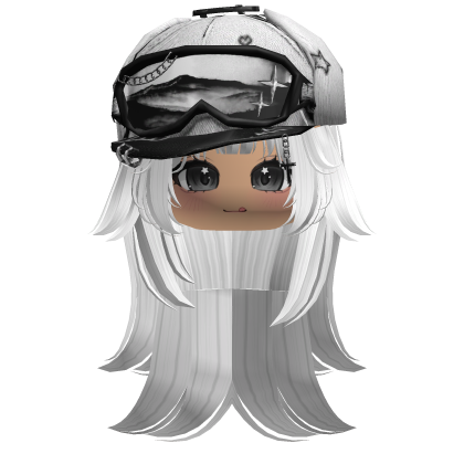 White Tilted Goggles Cap Girl Hair