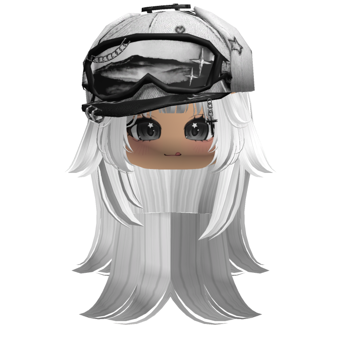 White Tilted Goggles Cap Girl Hair