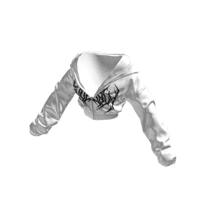 White Black Graphic Cropped Y2K Zip Up Hoodie