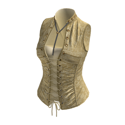 Vintage Corset Vest w/ Lace Up & Buttons (Yellow)
