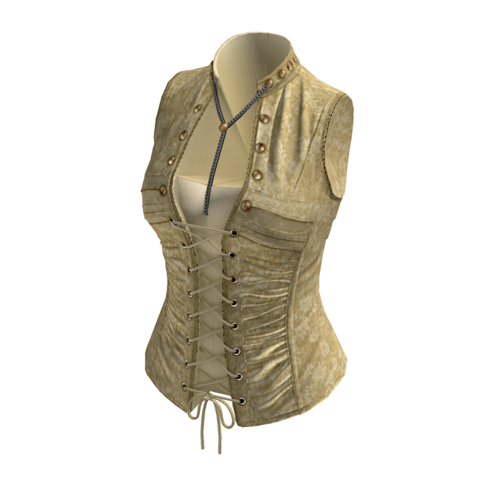 Vintage Corset Vest w/ Lace Up & Buttons (Yellow)