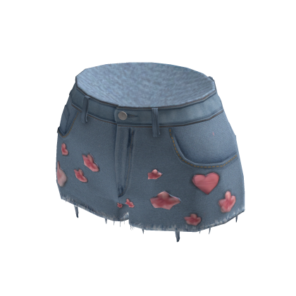 Cute Floral Hearts Jean Shorts - Blue
